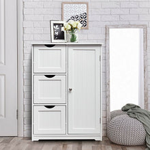 Load image into Gallery viewer, Bathroom Floor Cabinet Side Storage Cabinet with 3 Drawers and 1 Cupboard-White