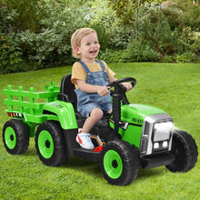 Load image into Gallery viewer, 12V Kids Ride On Tractor with Trailer Ground Loader-Green