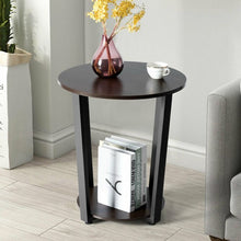 Load image into Gallery viewer, 2-tier Round End Table with Storage Shelf & Metal Frame-Walnut