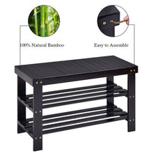Load image into Gallery viewer, 3 Tier Bamboo Bench Storage Shoe Shelf-Black