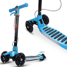 Load image into Gallery viewer, Folding Aluminum 3 LED Light Up Wheels Kids Music Kick Scooter-Blue
