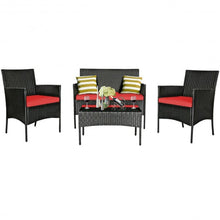 Load image into Gallery viewer, 4 Pcs Patio Rattan Cushioned Sofa Furniture Set w/Tempered Glass Coffee Table