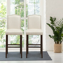 Load image into Gallery viewer, 29" Bar Height Set of 2 Nailhead Bar Stools with Rubber Wood Legs-Beige