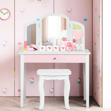 Load image into Gallery viewer, Kids Princess Make Up Dressing Table with Tri-folding Mirror & Chair-White