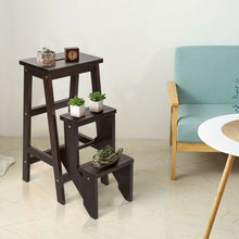 Load image into Gallery viewer, Folding Multi-functional 3-tier Ladder Wood Step Stool-Coffee