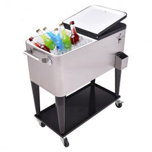 Load image into Gallery viewer, 80 Quart Patio Rolling Stainless Steel Ice Beverage Cooler