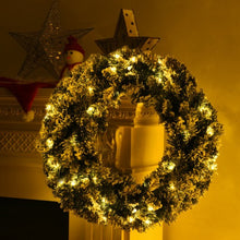 Load image into Gallery viewer, 24" Artificial Snow Flocked Christmas Pine Wreath with LED Lights