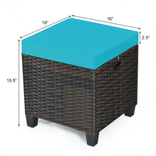 Load image into Gallery viewer, 2PCS Patio Rattan Ottoman Cushioned Seat-Blue
