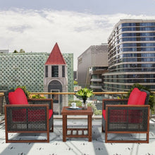 Load image into Gallery viewer, 3 Pcs Patio Wicker Furniture Sofa Set with Wooden Frame and Cushion-Red