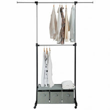 Load image into Gallery viewer, 2-Rod Adjustable Garment Rack with Shelf & Storage Boxes