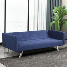 Load image into Gallery viewer, Convertible Futon Sofa Bed Folding Recliner with USB Ports and Power Strip-Blue