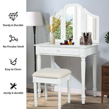 Load image into Gallery viewer, Vanity Dressing Makeup Table Set with Tri-Folding Mirror and Stool-White