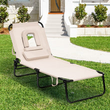 Load image into Gallery viewer, Outdoor Folding Chaise Beach Pool Patio Lounge Chair Bed with Adjustable Back and Hole-Beige