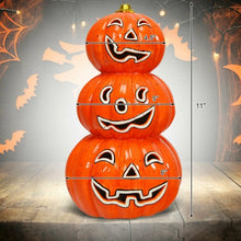 Load image into Gallery viewer, 3-Tier Color-Changing Lighted Ceramic Pumpkin Lantern