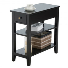 Load image into Gallery viewer, 3-Tier Nightstand Bedside Table Sofa Side with Double Shelves Drawer-Black