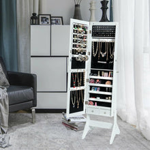 Load image into Gallery viewer, LEDs Lockable Jewelry Cabinet with Full-Length Mirror-White