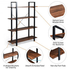 Load image into Gallery viewer, 4-Tiers Bookshelf Industrial Bookcases Metal Frame Shelf Stand