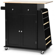 Load image into Gallery viewer, Rubber Wood Countertop Rolling Kitchen Island Cart-Black