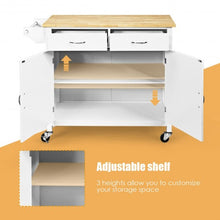 Load image into Gallery viewer, Modern Rolling Kitchen Cart Island with Wooden Top-White