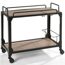 Load image into Gallery viewer, 2 Tier Wood Kitchen Island Rolling Bar Serving Cart