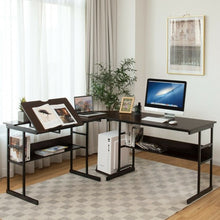 Load image into Gallery viewer, L-Shaped Computer Desk with Tiltable Tabletop-Brown