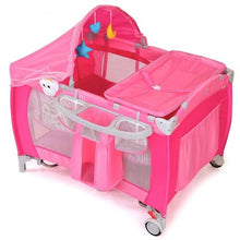 Load image into Gallery viewer, Foldable Baby Crib Playpen w/ Mosquito Net and Bag-Pink