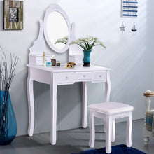 Load image into Gallery viewer, Wooden Vanity Set with 360° Rotating Oval Mirror and Cushioned Stool-White
