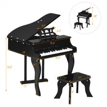 Load image into Gallery viewer, Classic 30 Key Baby Grand Wooden Piano with Bench-Black