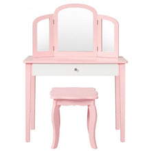 Load image into Gallery viewer, Kids Princess Make Up Dressing Table with Tri-folding Mirror & Chair-Pink