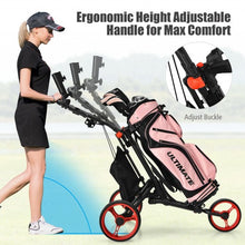 Load image into Gallery viewer, Folding 3 Wheels Golf Push Cart with Bag Scoreboard Adjustable Handle -Red