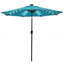 Load image into Gallery viewer, 9 Ft and 32 LED Lighted Solar Patio Market Umbrella Shelter with Tilt and Crank-Turquoise