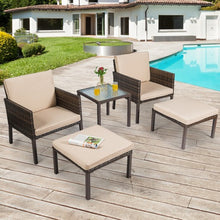 Load image into Gallery viewer, 5 pcs Rattan Patio Ottoman Cushioned Garden Furniture Set Chairs