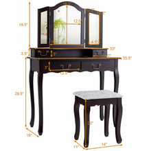 Load image into Gallery viewer, Tri Folding Mirror Makeup Dressing Vanity Set with 4 Drawers-Coffee