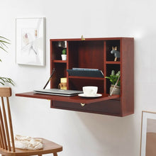 Load image into Gallery viewer, Wall Mounted Folding Laptop Desk Hideaway Storage with Drawer-Brown