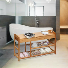 Load image into Gallery viewer, 3-Tier Bamboo Shoe Bench Entryway Storage Rack-Beige