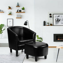 Load image into Gallery viewer, Modern Accent Tub Chair and Ottoman Set with Fabric Upholstered-Black