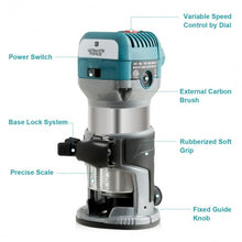 Load image into Gallery viewer, 1.25HP Palm Router Kit Variable Speed Woodworking with Dusthood