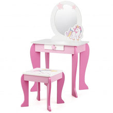 Load image into Gallery viewer, Kids Wooden Makeup Dressing Table and Chair Set with Mirror and Drawer