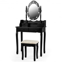 Load image into Gallery viewer, Makeup Vanity Dressing Table Set with Dimmable Bulbs Cushioned Stool-Black