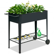 Load image into Gallery viewer, Raised Garden Bed Elevated Planter Box on Wheels Steel Planter with Shelf-Black