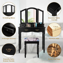 Load image into Gallery viewer, Simple Vanity Set with Tri-Folding Mirror Drawers and Storage Shelf-Black