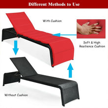 Load image into Gallery viewer, Patio Rattan Lounge Chair Back Adjustable Chaise Recliner with Cushioned-Red