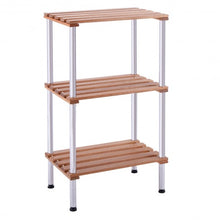 Load image into Gallery viewer, 3-Tier Wood Slat Storage Rack Display Shelving