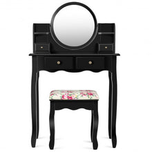 Load image into Gallery viewer, Makeup Vanity Table Set Girls Dressing Table with Drawers Oval Mirror-Black