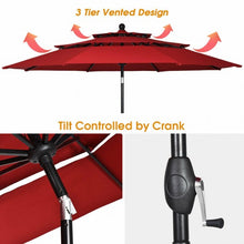 Load image into Gallery viewer, 10ft 3 Tier Patio Umbrella Aluminum Sunshade Shelter Double Vented-Burgundy