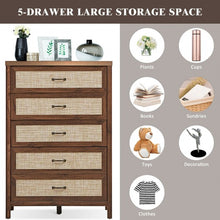 Load image into Gallery viewer, Dresser Rustic Storage Freestanding Wooden Cabinet with 5 Rattan Drawers-Walnut