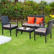Load image into Gallery viewer, 4 pcs Patio Rattan Furniture Set Cushioned Loveseat Armrest Garden-Brown