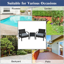 Load image into Gallery viewer, 3 Pieces Outdoor Rattan Patio Conversation Set with Seat Cushions-Gray