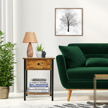 Load image into Gallery viewer, Industrial End Side Table Nightstand with Drawer Shelf-Rustic Brown