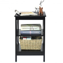 Load image into Gallery viewer, 3-Tier Nightstand End Table with X Design Storage -Black